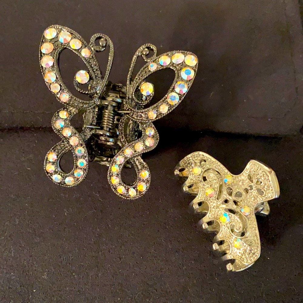 Metal jewelled hair clips